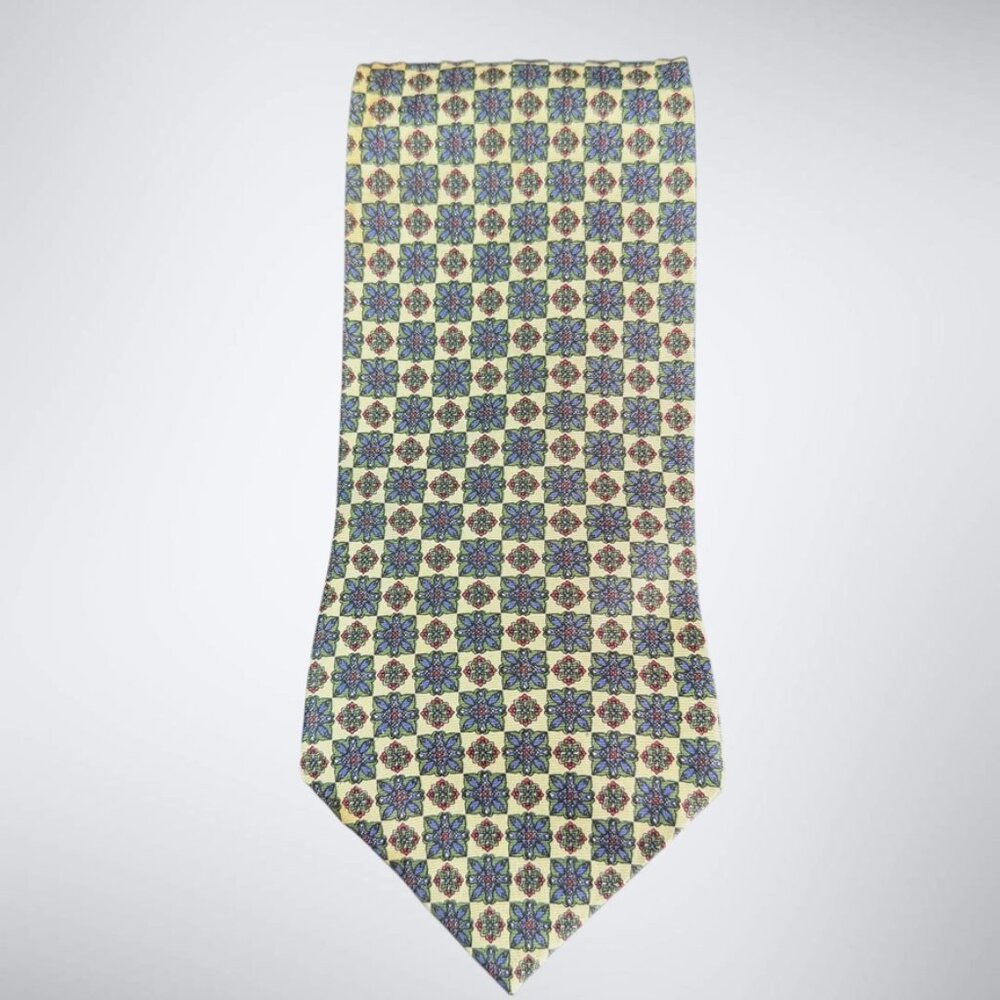Christian Dior Silk‎ Tie Floral Motifs Men 3 2/3 Wide Yellow Business